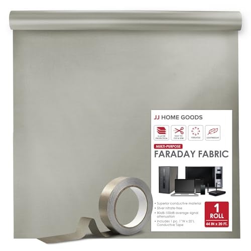 JJ CARE قماش فاراداي [عبوة من 1، 44" × 39" قماش فاراداي + 1" × 24" شريط فاراداي طويل + تعليمات] - قماش درع عسكري من الدرجة العسكرية مقاوم للEMP - Image 1