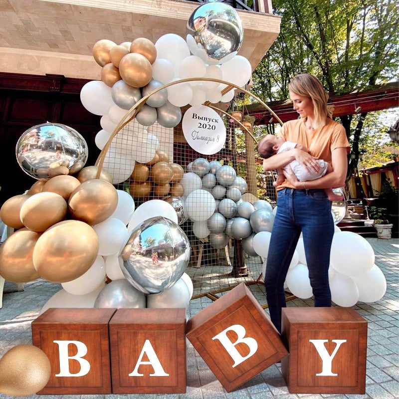 WLMALL Wood Baby Shower Boxes Party Decorations - 4 Wood Grain Brown Blocks with Printed BABY Letters, Gender Reveal Backdrop,Teddy Bear Baby Shower Supplies, First Birthday Centerpiece Decor - Image 4