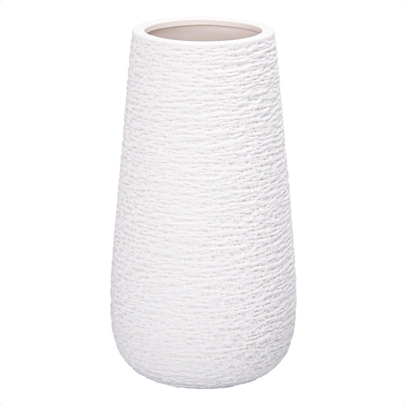 D'vine Dev 10 Inch Textured White Elegant Oval Ceramic Vase for Flowers, Home Décor Vase with Design Box, VS-LD-B-1 - Image 1