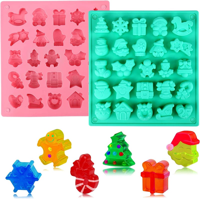 Undy Christmas Gummy Candy Molds Christmas Theme Chocolate Moulds Pack of 2 Pcs 25 Cavity Silicone Chocolate Mold for DIY Gummies Candy Jelly Cookies - Image 1