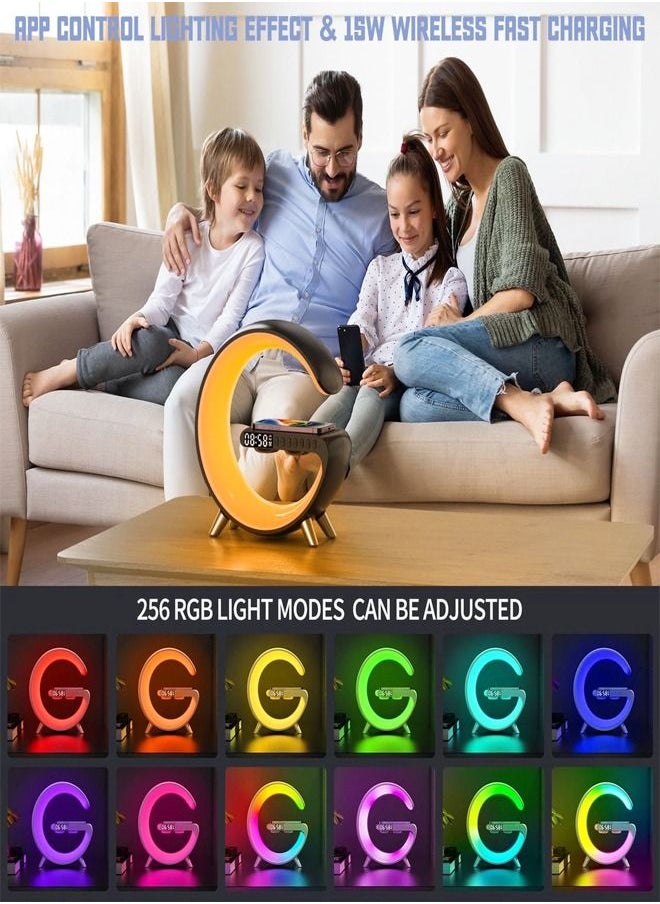 fashionhome - Multifunction Wireless Charger Portable Bluetooth Speaker Alarm Clock Multi Color Intelligent RGB LED with Music Syncing App Control Atmosphere Nightstand Smart Table Lamp for Bedroom - Image 1