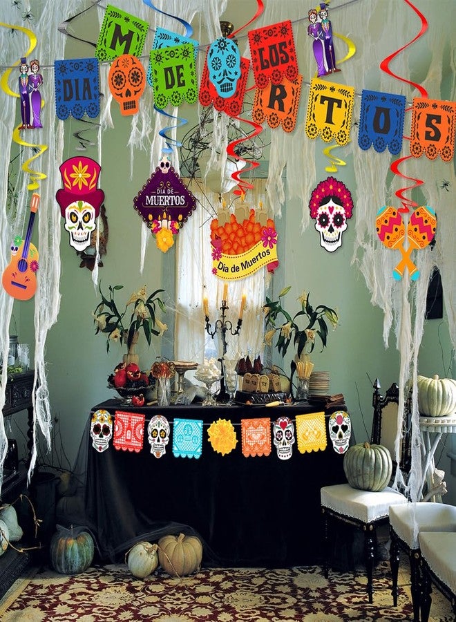 Geluode Mexican Party Decorations 3 Pack Banners and 6 Pack Swirls, Colorful Felt Fiesta Banner, Dia De Los Muertos Decor, Papel Picado Banner, Day of the Dead Decorations - Image 4