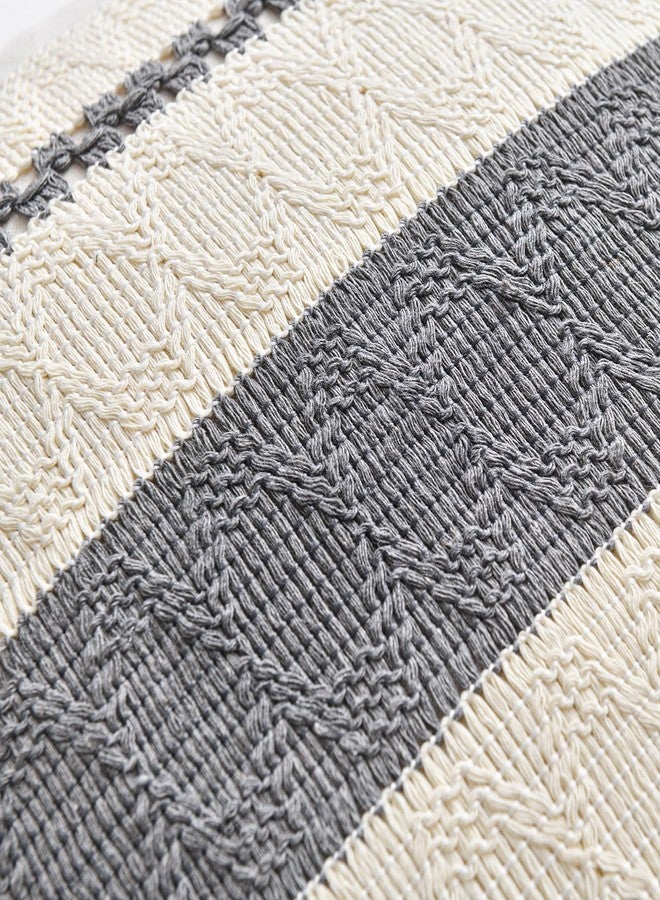 Fancy Homi Set of 2 Neutral Grey Farmhouse Decorative Throw Pillow Covers 16x16 Inch for Couch Bed Chair Indoors, Vintage Country Rustic Retro Room Decor, Soft Thick Cotton Handmade Woven Cushion Case - Image 4
