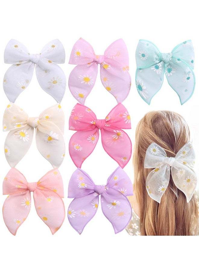 TOKUFAGU 7 PCS Tulle Hair Bows for Girls, Large Daisy Hair Barrettes, Handmade Cute Wedding Hair Accessories for Baby Girls Infants Toddler Teens Women Birthday Party - Image 1