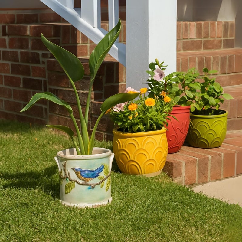 Bluesky Blue Sky Ceramic Woodcut Farmhouse Planter 5'' - Image 4
