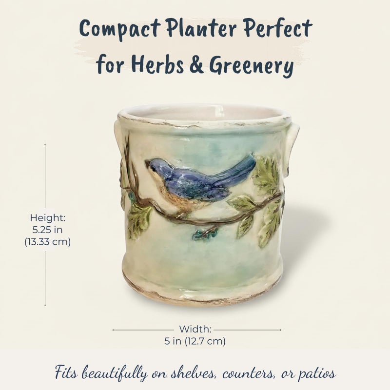 Bluesky Blue Sky Ceramic Woodcut Farmhouse Planter 5'' - Image 2