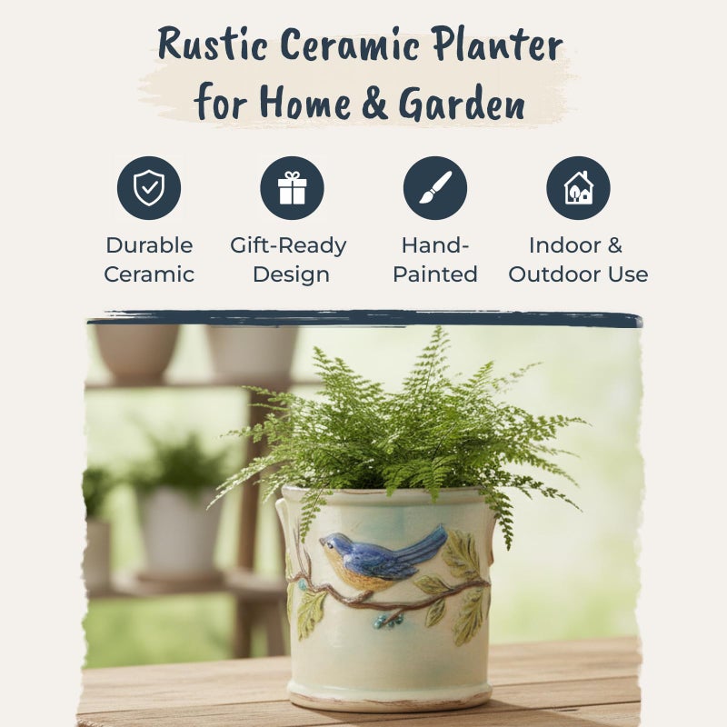 Bluesky Blue Sky Ceramic Woodcut Farmhouse Planter 5'' - Image 5