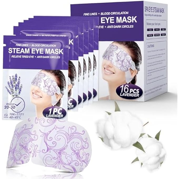 BeMyLady Lavender Eye Mask 16 Packs Heated Eye Mask for Dark Circles and Puffiness Disposable Soothing Headache Relief, Steam Eye Mask for Puffy Eyes, Skincare, Hydrating and Relieve eye fatigue - Image 1