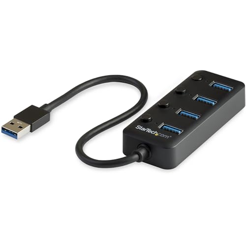 Startech.com StarTech 4 Port Bus Powered USB Hub with Individual OnOff Switches USB 30 5Gbps Expansion Hub DesktopLaptop USBA to USBA Splitter - Image 1