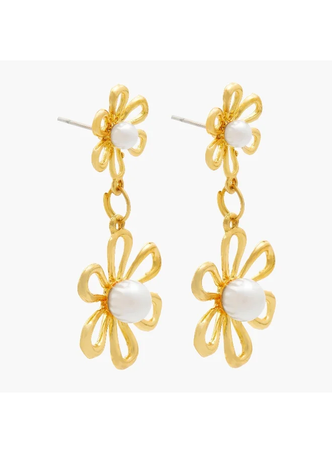 لايف ستايل Metallic Embellished Dangler Earrings with Pushback Closure