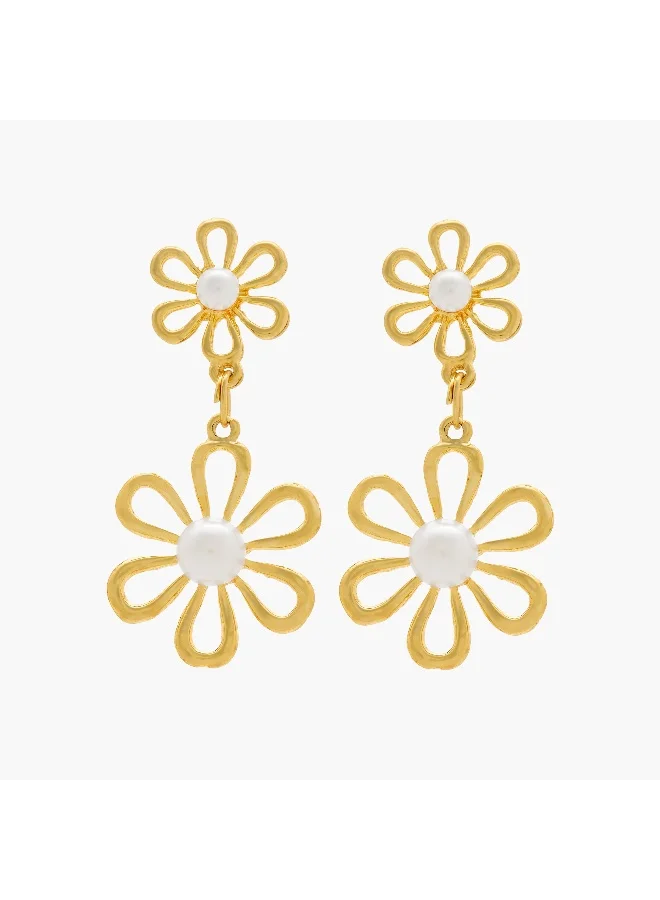لايف ستايل Metallic Embellished Dangler Earrings with Pushback Closure