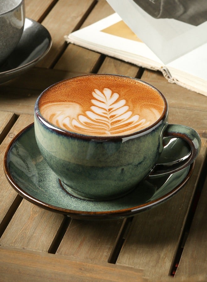 350ML Ceramic Coffee Cup and Saucer Set  Cup and Saucer Ceramic coffee cup Turkish coffee cup Coffee Mug Milk Tea Cup Water Cup Espresso Cup Cappuccino Cup Latte  Suitable for Home Office Restaurant Gifts Garden Party Home Afternoon Tea Set  - Image 1