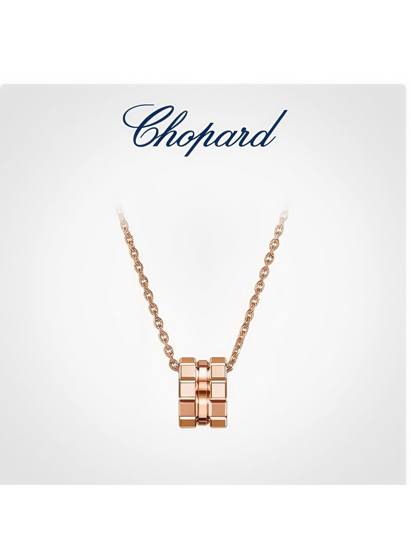 Chopard Xiaoice block rose gold couple pendant necklace unisex gift - Image 1