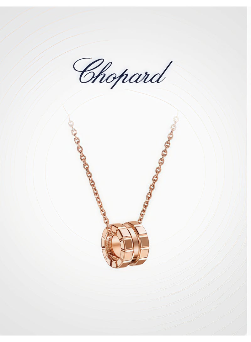 Chopard Xiaoice block rose gold couple pendant necklace unisex gift - Image 2