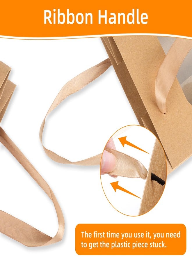 MOXARYSU 6 Pcs Brown Gift Bags with Clear Window: 9.8x5.1x7.1 Inch Medium Kraft Paper Bags with Handle For Party Business Birthday Wedding - Image 4