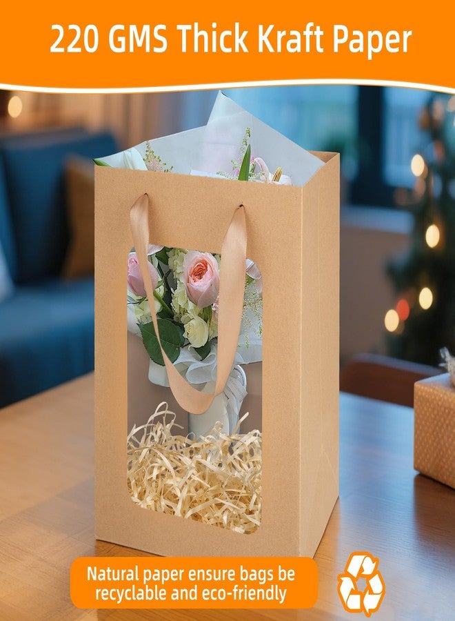 MOXARYSU 6 Pcs Brown Gift Bags with Clear Window: 9.8x5.1x7.1 Inch Medium Kraft Paper Bags with Handle For Party Business Birthday Wedding - Image 3