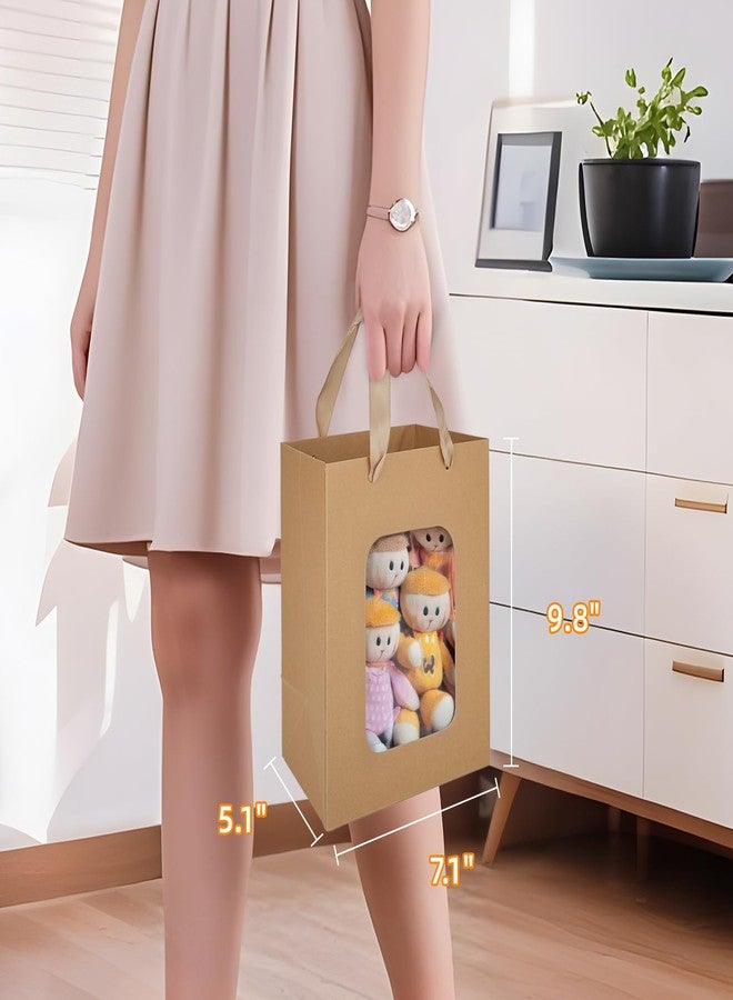 MOXARYSU 6 Pcs Brown Gift Bags with Clear Window: 9.8x5.1x7.1 Inch Medium Kraft Paper Bags with Handle For Party Business Birthday Wedding - Image 2