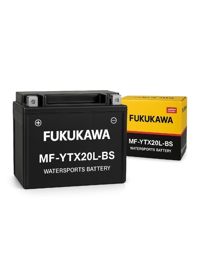 Fukukawa بطارية فوكواكا MF-YTX20L-BS بقدرة 12 فولت و20 أمبير ساعة، خالية من الصيانة بتقنية AGM لمركبات الباور سبورت، لون أسود - Image 1