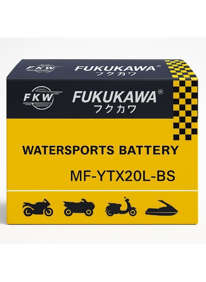 Fukukawa بطارية فوكواكا MF-YTX20L-BS بقدرة 12 فولت و20 أمبير ساعة، خالية من الصيانة بتقنية AGM لمركبات الباور سبورت، لون أسود - Image 4