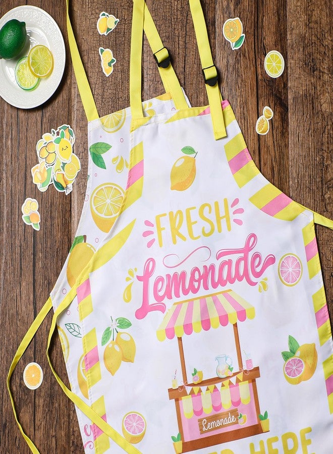 Eclazul Lemonade Lemon Stand Supplies - 2 Pcs Summer Fruit Kids Cooking Aprons with 50 Pcs Cute Stickers Kit Yellow Pink Baking Party Supplies Decorations Decor Accessories for Birthday Baby Shower - Image 2