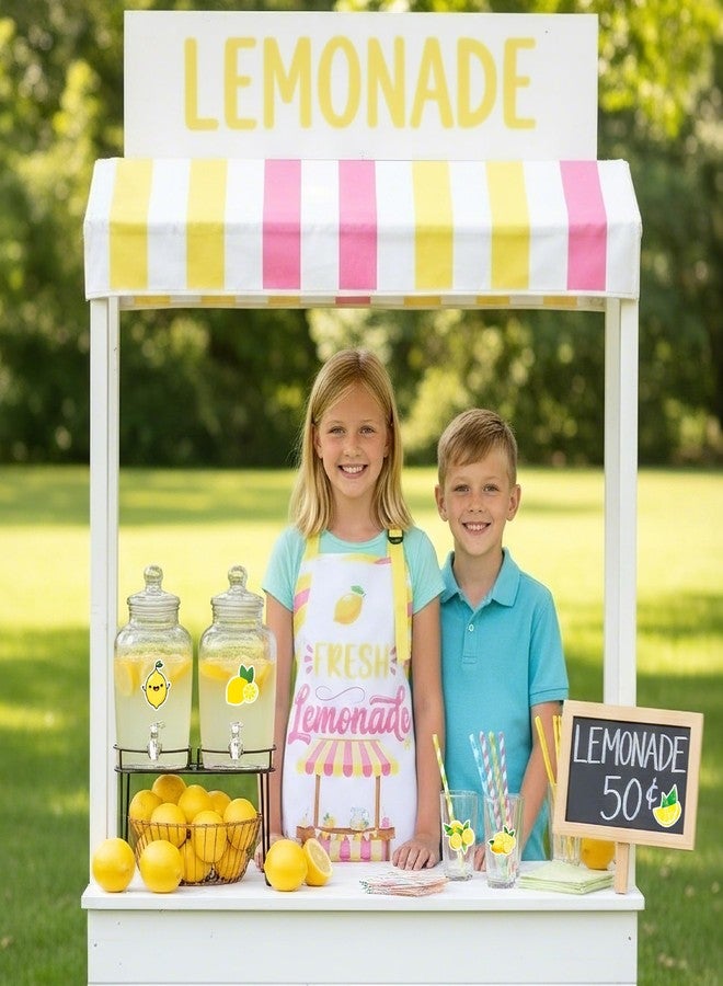Eclazul Lemonade Lemon Stand Supplies - 2 Pcs Summer Fruit Kids Cooking Aprons with 50 Pcs Cute Stickers Kit Yellow Pink Baking Party Supplies Decorations Decor Accessories for Birthday Baby Shower - Image 4