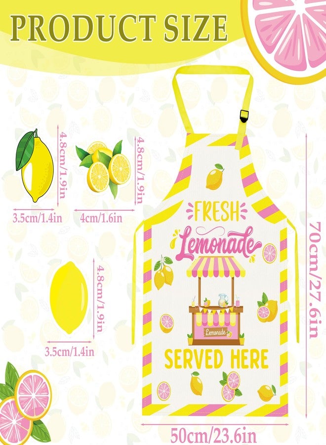 Eclazul Lemonade Lemon Stand Supplies - 2 Pcs Summer Fruit Kids Cooking Aprons with 50 Pcs Cute Stickers Kit Yellow Pink Baking Party Supplies Decorations Decor Accessories for Birthday Baby Shower - Image 3