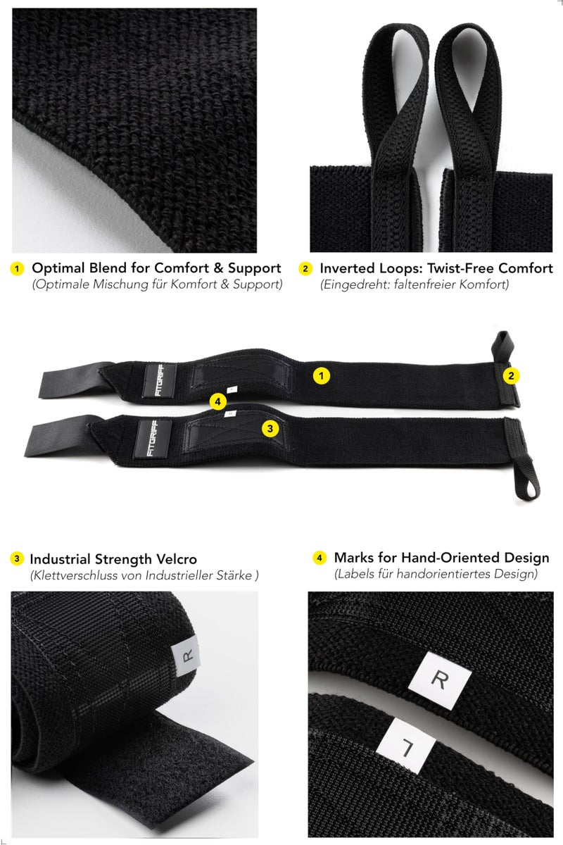 Fitgriff® Wrist Wraps for Weightlifting (18") Heavy-Duty Support for Gym, Bench Press, and Pushups (1 Pair) - for Men and Women (Black) - Image 3