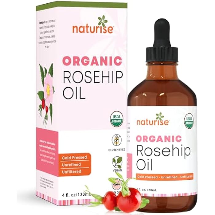 Naturise Organic Rosehip Seed Oil for Face, 100% Pure, Natural Cold Pressed Rose Hip Oil for Skin, Hair, Nails and Body Care (4 FL. OZ.) - Image 1
