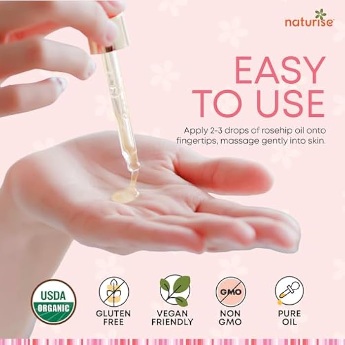 Naturise Organic Rosehip Seed Oil for Face, 100% Pure, Natural Cold Pressed Rose Hip Oil for Skin, Hair, Nails and Body Care (4 FL. OZ.) - Image 4