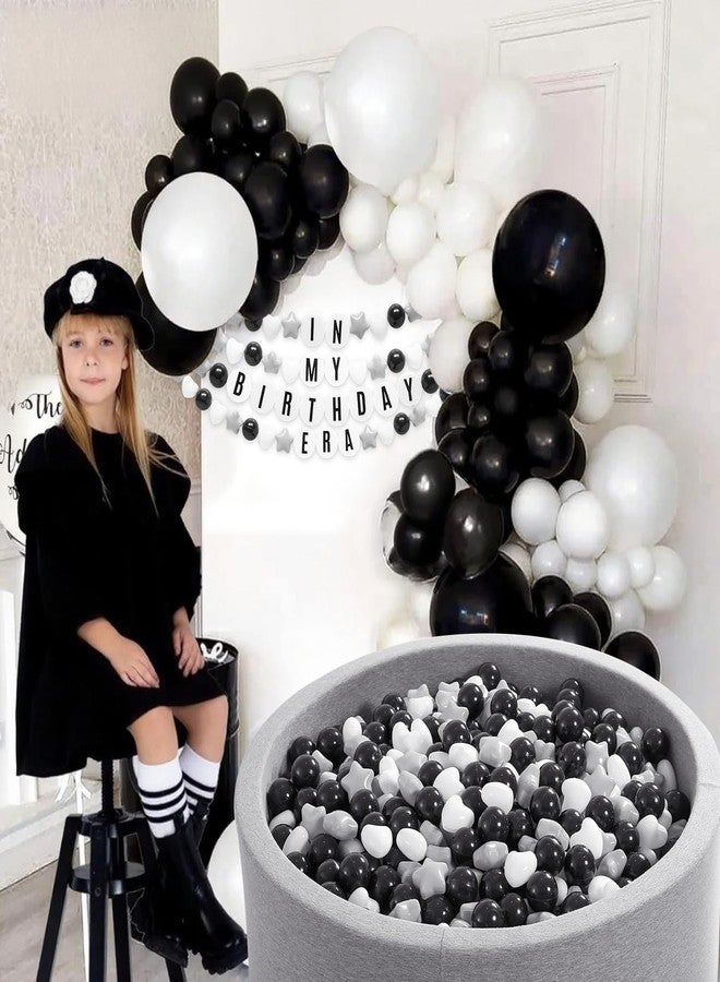 Heopeis DIY Giant Friendship Bracelet Birthday Garland Kit with Letters Ball Customizable Banner for Christmas Wedding Kpop New Year Party Decorations Ball Plastic Balls Stars DIY Supplies(Black/Gray/White) - Image 3
