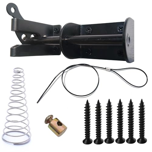 Firofend Door Latch - Self-Locking Gate Latch for Outdoor Fence, Black Steel Automatic Gravity Lever Lock with Fasteners, Gate Latch for Wooden Fence, Versatile Gate Latches with Spring &Cable Pull String - Image 2