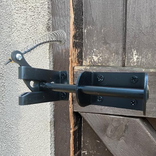Firofend Door Latch - Self-Locking Gate Latch for Outdoor Fence, Black Steel Automatic Gravity Lever Lock with Fasteners, Gate Latch for Wooden Fence, Versatile Gate Latches with Spring &Cable Pull String - Image 4