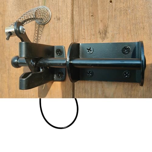 Firofend Door Latch - Self-Locking Gate Latch for Outdoor Fence, Black Steel Automatic Gravity Lever Lock with Fasteners, Gate Latch for Wooden Fence, Versatile Gate Latches with Spring &Cable Pull String - Image 1