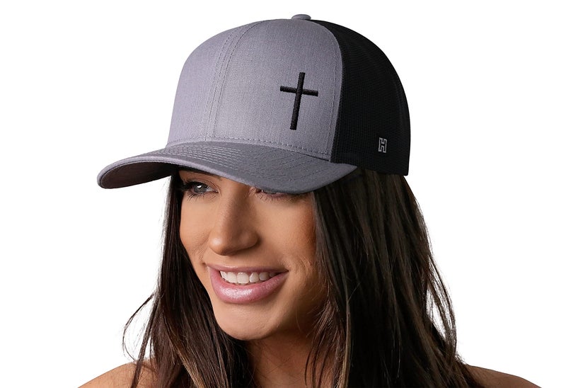 HAKA Corner Cross Gray & Black Trucker Hat â€“ Cross Mesh Snapback Cap for Men, Women & Golf, Christian Design Baseball Dad Hat - Image 4