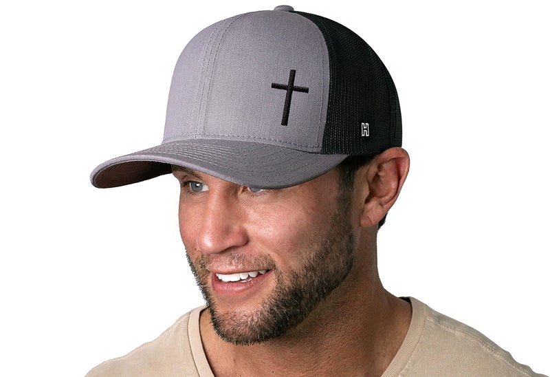 HAKA Corner Cross Gray & Black Trucker Hat â€“ Cross Mesh Snapback Cap for Men, Women & Golf, Christian Design Baseball Dad Hat - Image 3