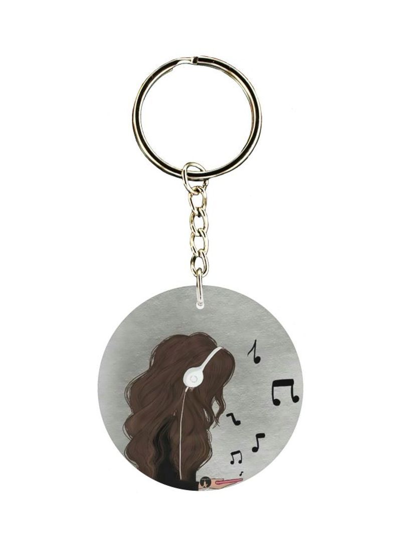 Girl Listening Music Printed Keychain