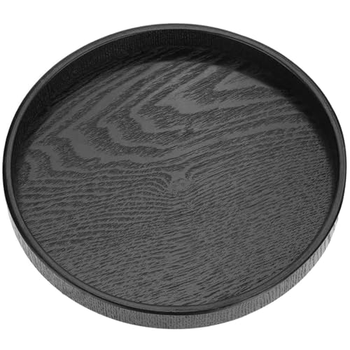 River Round Wood Serving Tray, Solid Wooden Decorative Tray Non-Slip Tea Coffee Table Tray Snack Plate Food Meals Serving Tray with Raised Edges for Home Decor Kitchen Restaurant (8.2inch, Black) - Image 1