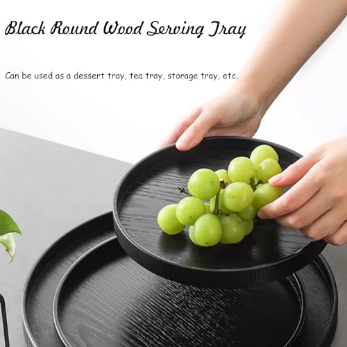 River Round Wood Serving Tray, Solid Wooden Decorative Tray Non-Slip Tea Coffee Table Tray Snack Plate Food Meals Serving Tray with Raised Edges for Home Decor Kitchen Restaurant (8.2inch, Black) - Image 4