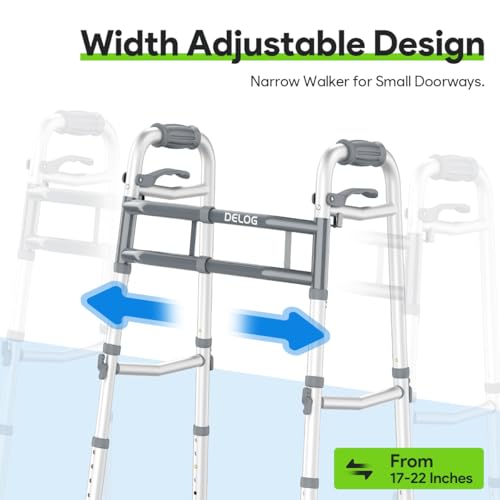 Delog Narrow Folding Walker for Seniors with Trigger Release and 5 Inches Wheels Lightweight Supports Up to 350 lbs Aluminum Folding Walker for Elderly Handicapped and Disabled - Image 5