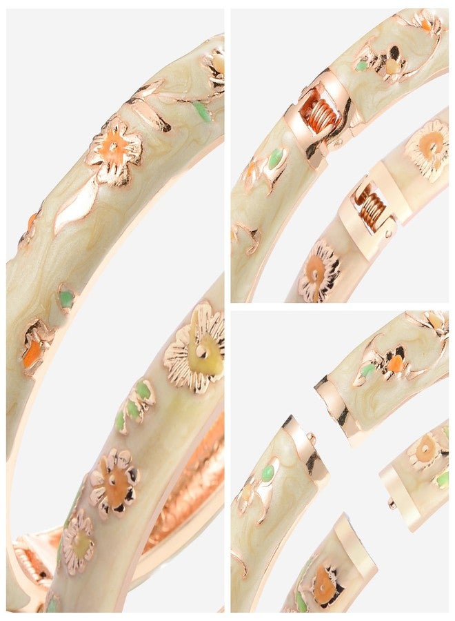 UJOY Vintage Bracelet Plated Enameled Jewelry Spring Hinge Metal Cuff Cloisonne Bangles Set Gift Box Packed 55A18-55A111 Yellow - Image 5