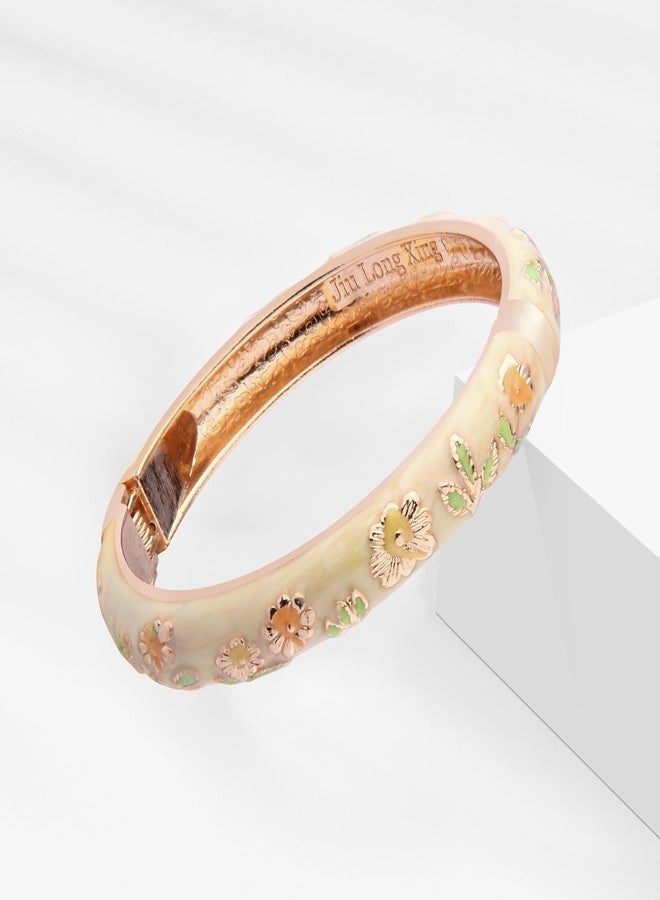UJOY Vintage Bracelet Plated Enameled Jewelry Spring Hinge Metal Cuff Cloisonne Bangles Set Gift Box Packed 55A18-55A111 Yellow - Image 4
