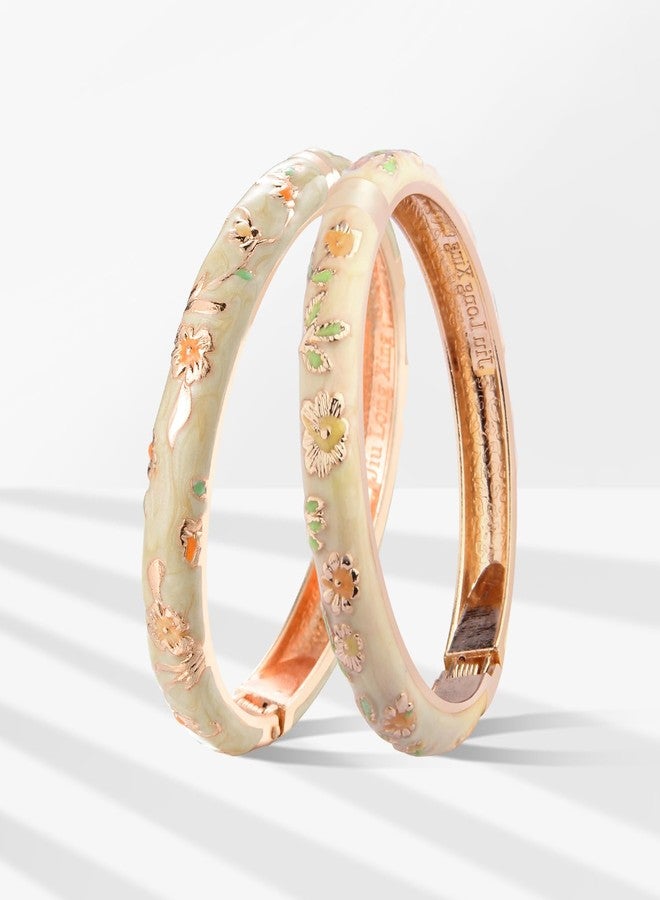 UJOY Vintage Bracelet Plated Enameled Jewelry Spring Hinge Metal Cuff Cloisonne Bangles Set Gift Box Packed 55A18-55A111 Yellow - Image 2