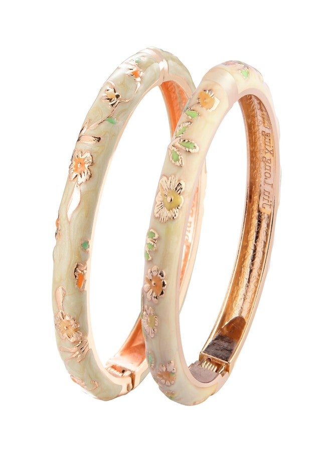 UJOY Vintage Bracelet Plated Enameled Jewelry Spring Hinge Metal Cuff Cloisonne Bangles Set Gift Box Packed 55A18-55A111 Yellow - Image 1