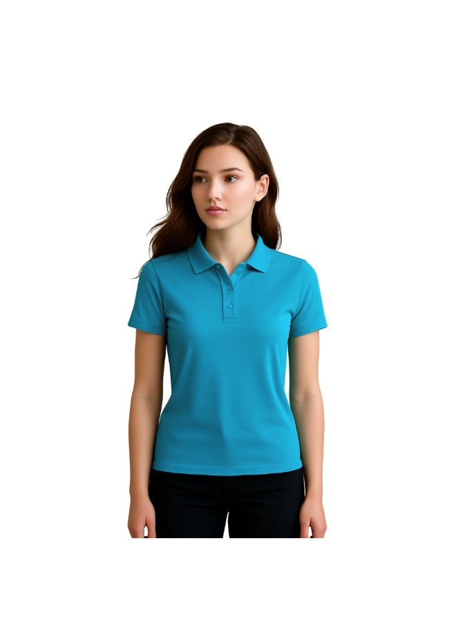 برينت شوب فور مي تي شيرت بولو جولف نسائي بقصّة عادية وأكمام قصيرة من القطن الخالص، 220 جرام لكل متر مربع، ألوان أساسية - Image 2