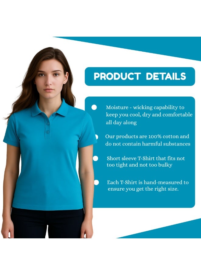 برينت شوب فور مي تي شيرت بولو جولف نسائي بقصّة عادية وأكمام قصيرة من القطن الخالص، 220 جرام لكل متر مربع، ألوان أساسية - Image 3