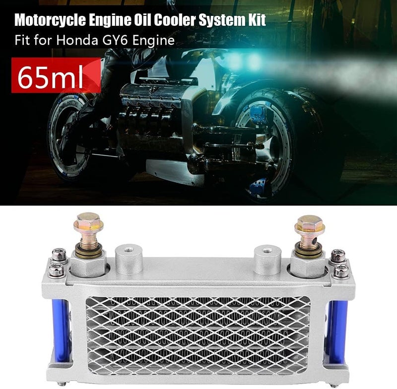 Motorcycle 65ml Oil Cooler Kit, Engine Oil Cooling Radiator System for GY6 Engine, Efficient Heat Dissipation to Reduce Wear and Extend Engine Life (Export silver) - Image 5