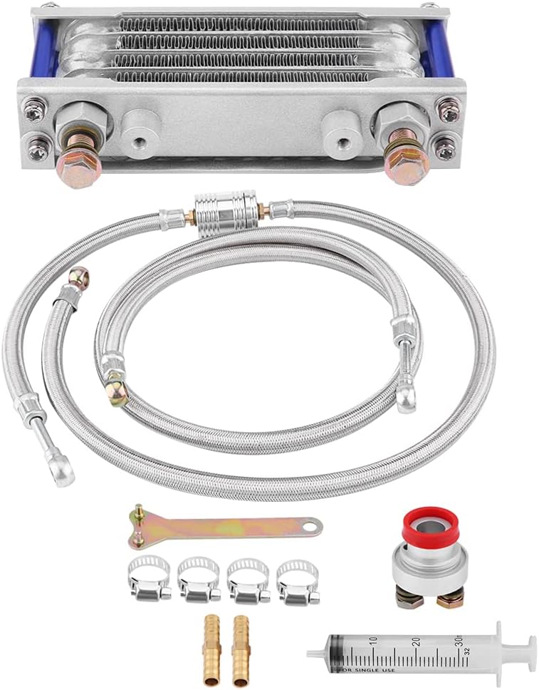 Motorcycle 65ml Oil Cooler Kit, Engine Oil Cooling Radiator System for GY6 Engine, Efficient Heat Dissipation to Reduce Wear and Extend Engine Life (Export silver) - Image 1
