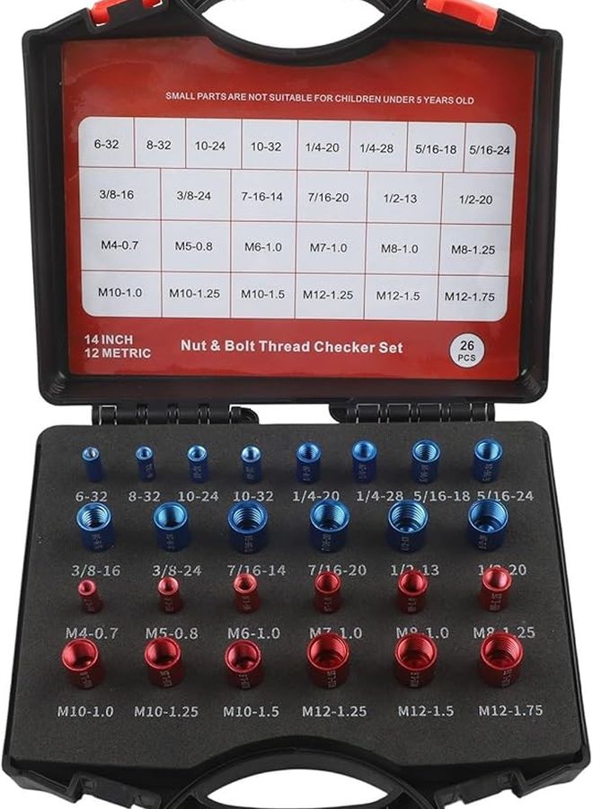 26Pcs Red Blue Black Bolt Thread Gauge Set Metric Imperial Screw Nut Sizing Tool - Image 5