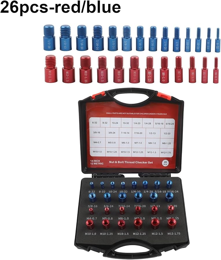 26Pcs Red Blue Black Bolt Thread Gauge Set Metric Imperial Screw Nut Sizing Tool - Image 4