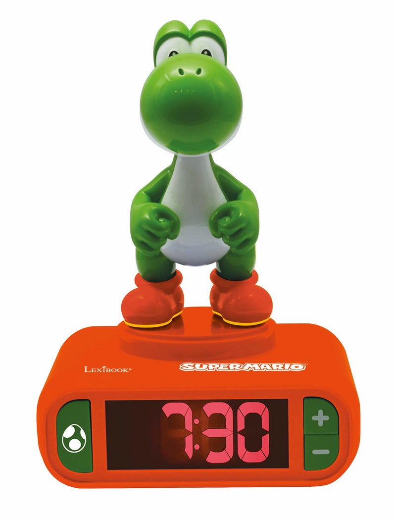 Lexibook, Super Mario, Yoshi Nightlight alarm clock, Sounds and Melodies, LCD Backlit screen, Luminous, Snooze, Orange, RL800NI1 - Image 1